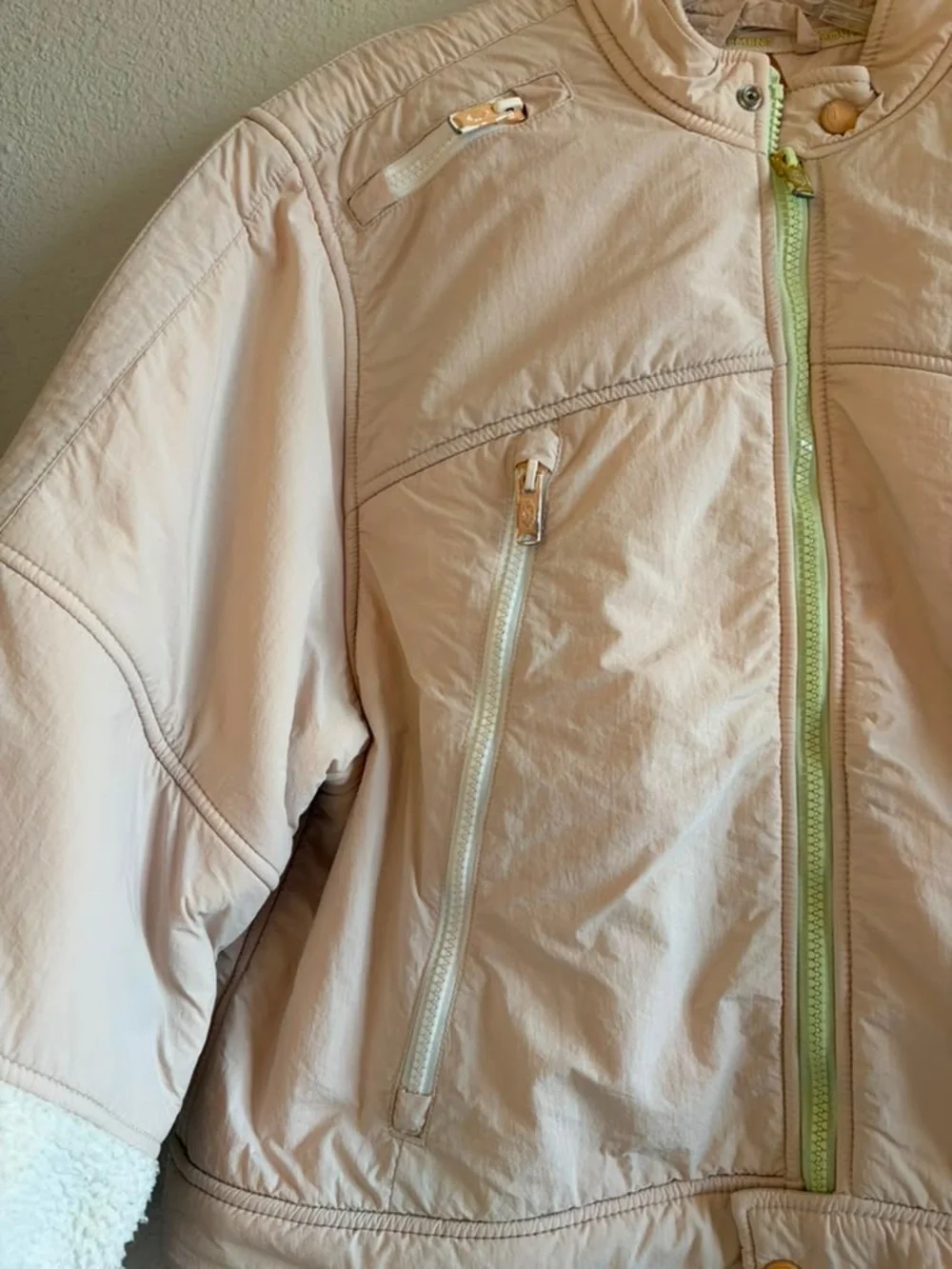 Moncler Cream Sherpa-Trim Bomber Jacket